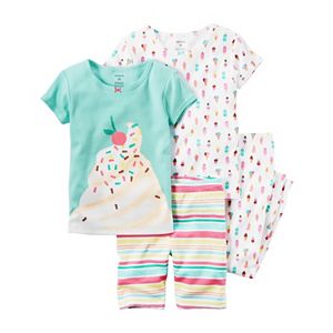 Baby Girl Carter's Graphic Tee, Print Tee, Graphic Shorts & Printed Pants Pajama Set