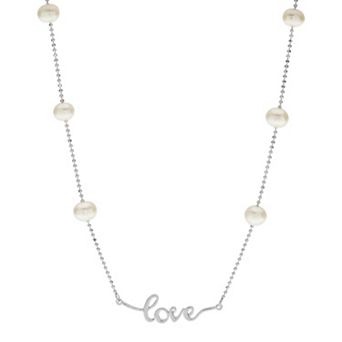 PearLustre by Imperial Sterling Silver Freshwater Cultured Pearl "Love" Necklace