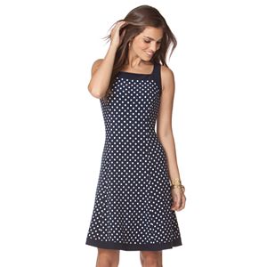 Petite Chaps A-Line Polka-Dot Dress