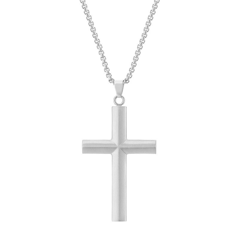 LYNX Mens Stainless Steel Cross Pendant Necklace, Size: 24, Silver