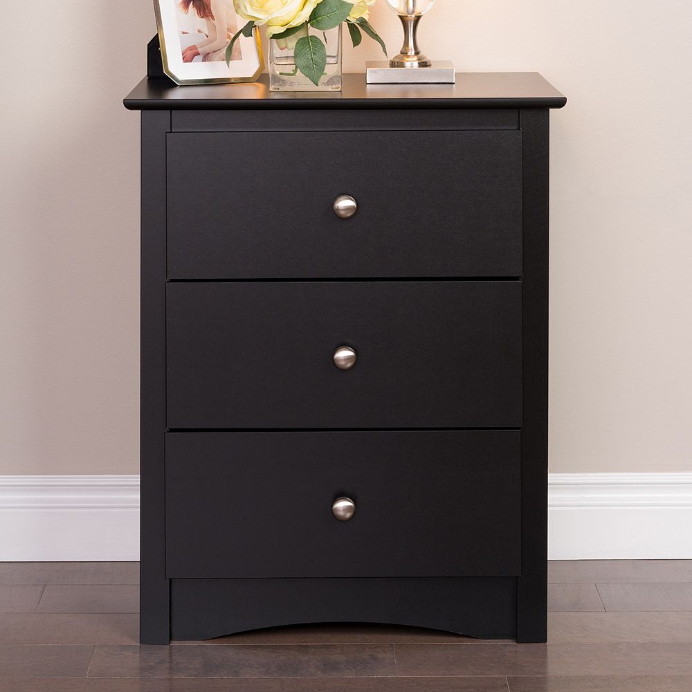 Prepac 3 Drawer Tall Black Nightstand