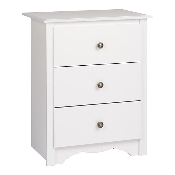 Prepac Monterey 3 Drawer Tall White Nightstand