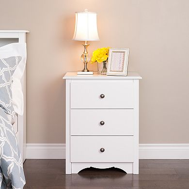 Prepac Monterey 3-Drawer Tall White Nightstand