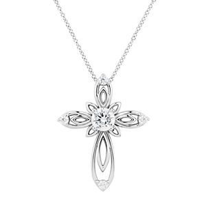 DiamonLuxe Sterling Silver 1 1/10 Carat T.W. Simulated Diamond Cross Pendant