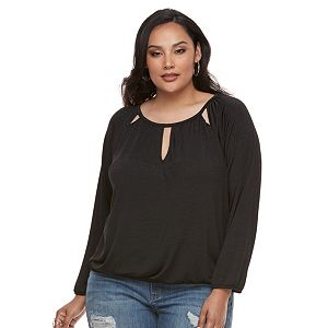 Plus Size Jennifer Lopez Keyhole Peasant Top