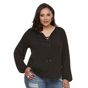 Plus Size Jennifer Lopez Lace-Up Peasant Top