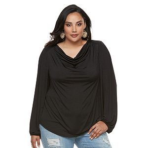 Plus Size Jennifer Lopez Pleated Drapeneck Top