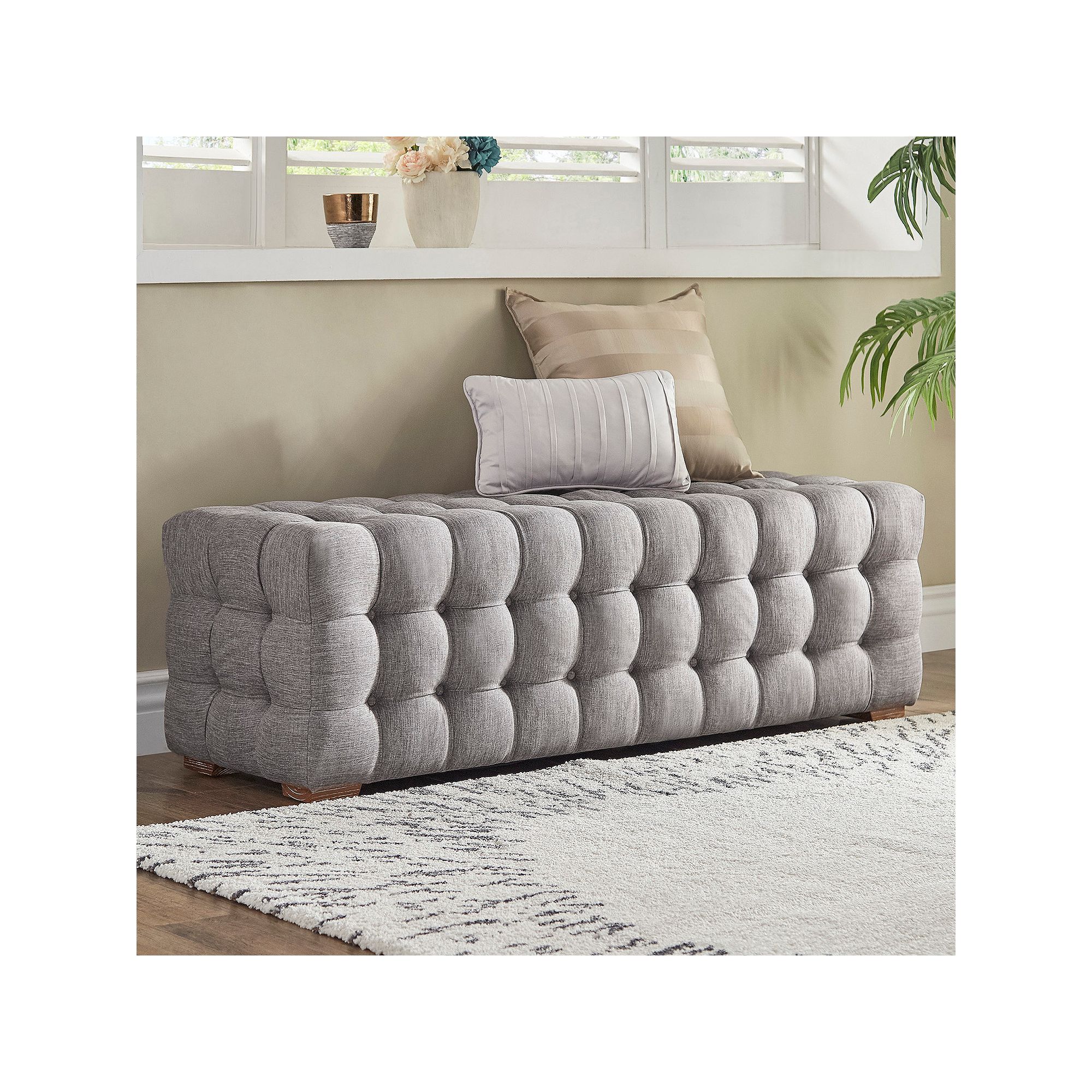 HomeVance Vanderbilt Button Tufted Bench, Gray