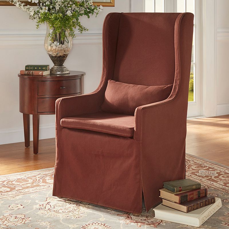 HomeVance Grace Hill Wingback Slip Covered Hostess Chair, Brown