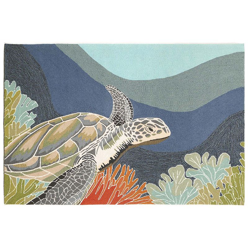 Liora Manne Ravella Akumal Turtle Indoor Outdoor Rug, Dark Blue, 7.5X9.5 Ft