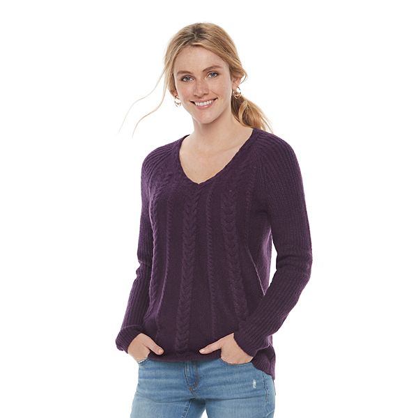 Women's Sonoma Goods For Life® Cable Knit V-Neck Sweater