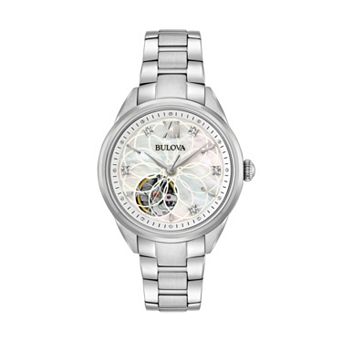 Bulova Women's Diamond Stainless Steel Automatic Skeleton Watch - 96P181