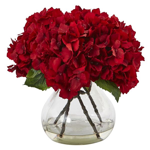 nearly natural 8.5in. Red Hydrangea Silk Flower Artificial Floral