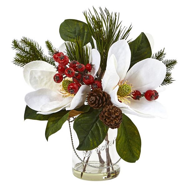 nearly natural Magnolia, Pine & Berry Artificial Floral Arrangement