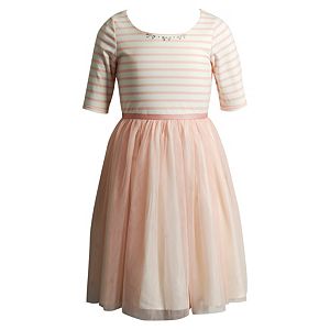 Girls 7-16 Emily West Striped Knit Woven Crinoline Dress
