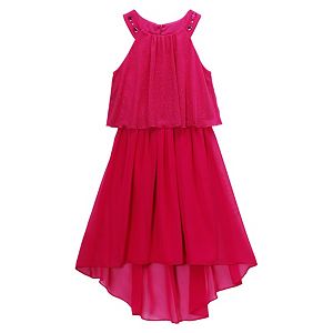 Girls 7-16 Emily West Pink Woven Popover Rhinestone Dress