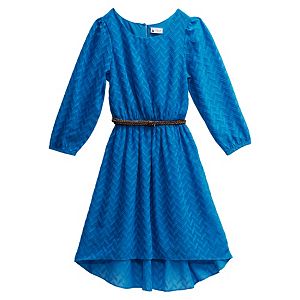 Girls 7-16 Emily West Blue Woven Chiffon Dress with Braided Belt