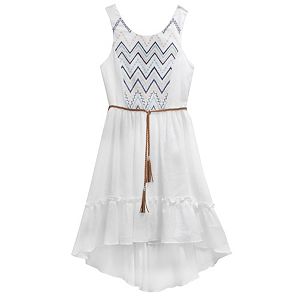 Girls 7-16 Emily West Embroidered Gauze Dress with Braided Belt