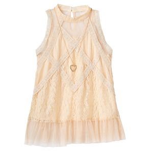 Girls 7-16 Knitworks Lace High-Neck Top with Necklace