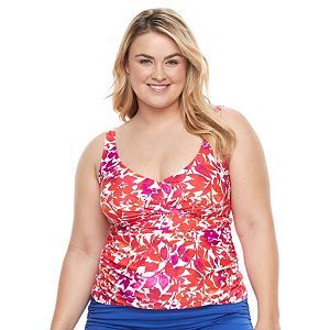 Plus Size Chaps Tummy Slimmer Twist-Front Tankini Top