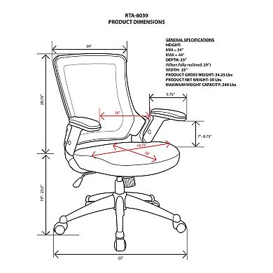 Techni Mobili Mesh Back Faux-Leather Desk Chair