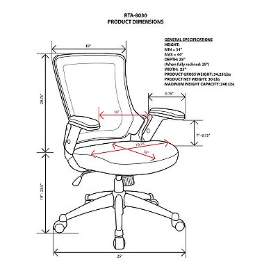 Techni Mobili Mesh Back Faux-Leather Desk Chair 