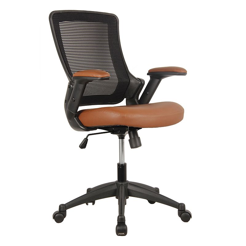 Techni Mobili Mesh Back Faux-Leather Desk Chair, Brown