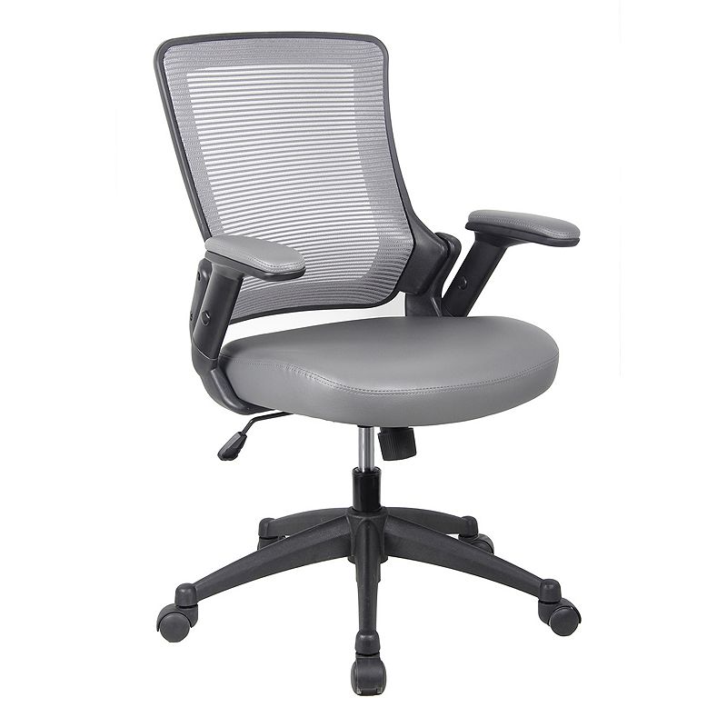 Techni Mobili Mesh Back Faux-Leather Desk Chair, Grey