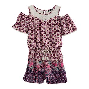 Girls 7-16 My Michelle Cold Shoulder Crochet Romper