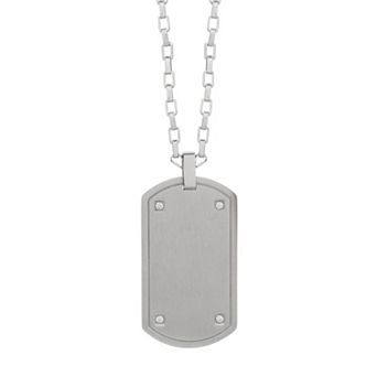 LYNX Men's Cubic Zirconia Stainless Steel Dog Tag Necklace