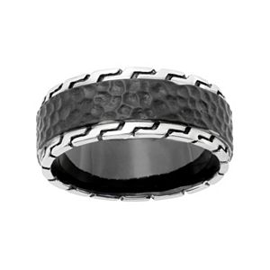 LYNX Men's Stainless Steel Hammered & Grooved Ring
