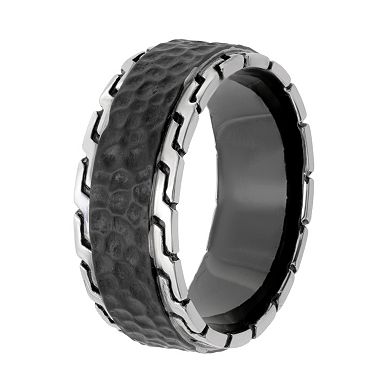 LYNX Men's Stainless Steel Hammered & Grooved Ring