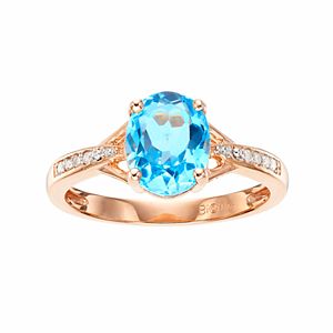 14k Rose Gold Over Silver Blue Topaz & Diamond Accent Oval Ring