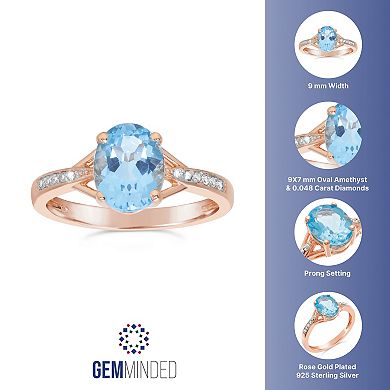 Gemminded 14k Rose Gold Over Silver Blue Topaz & Diamond Accent Oval Ring