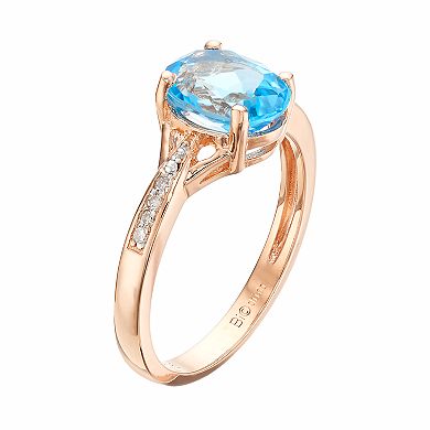 Gemminded 14k Rose Gold Over Silver Blue Topaz & Diamond Accent Oval Ring