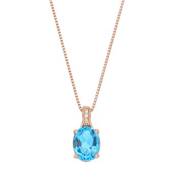 Gemminded 14k Rose Gold Over Silver Blue Topaz & Diamond Accent Oval Pendant