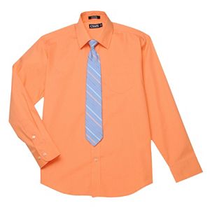 Boys 4-20 Chaps Shirt & Striped Tie Set