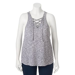 Juniors' Plus Size SO® Lace Up V-Neck Tank