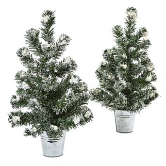 nearly natural 2 pc Artificial Snowy 18 in Mini Pine Tree Set