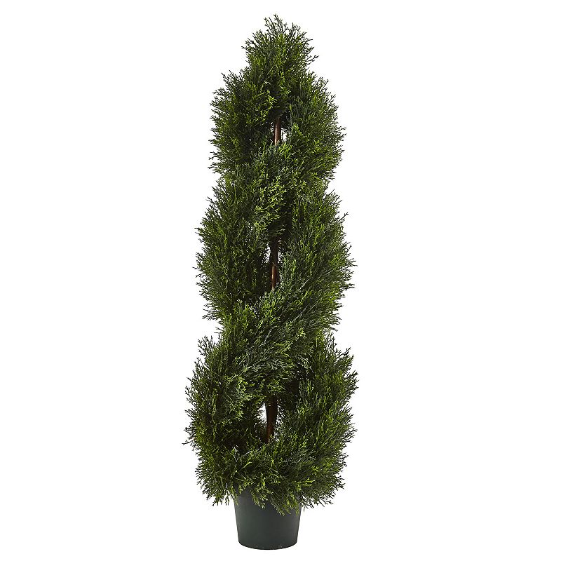 nearly natural Artificial Double Pond Cypress 4-ft. Spiral Topiary, Green