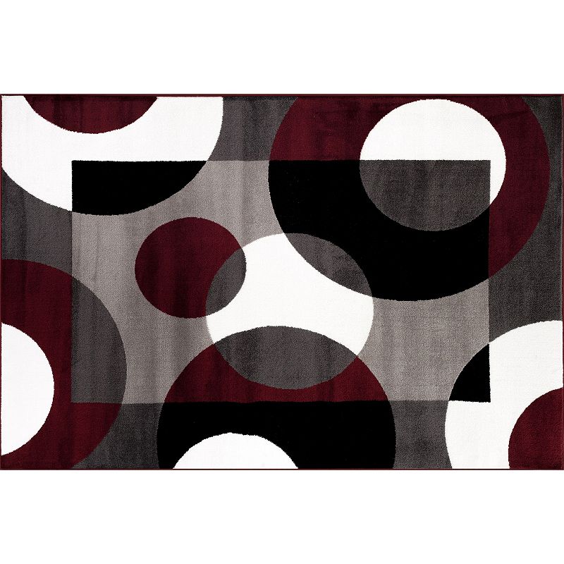 World Rug Gallery Alpine Modern Circles Rug, Med Red, 6.5 Ft Rnd