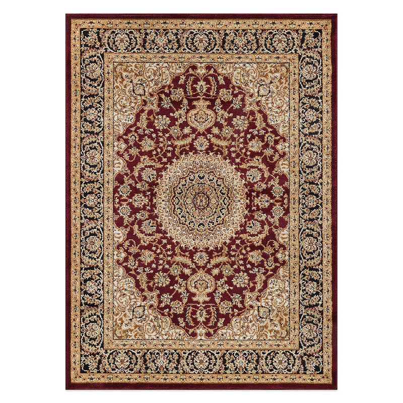 World Rug Gallery Alpine Traditional Framed Floral Rug, Med Red, 8X10 Ft