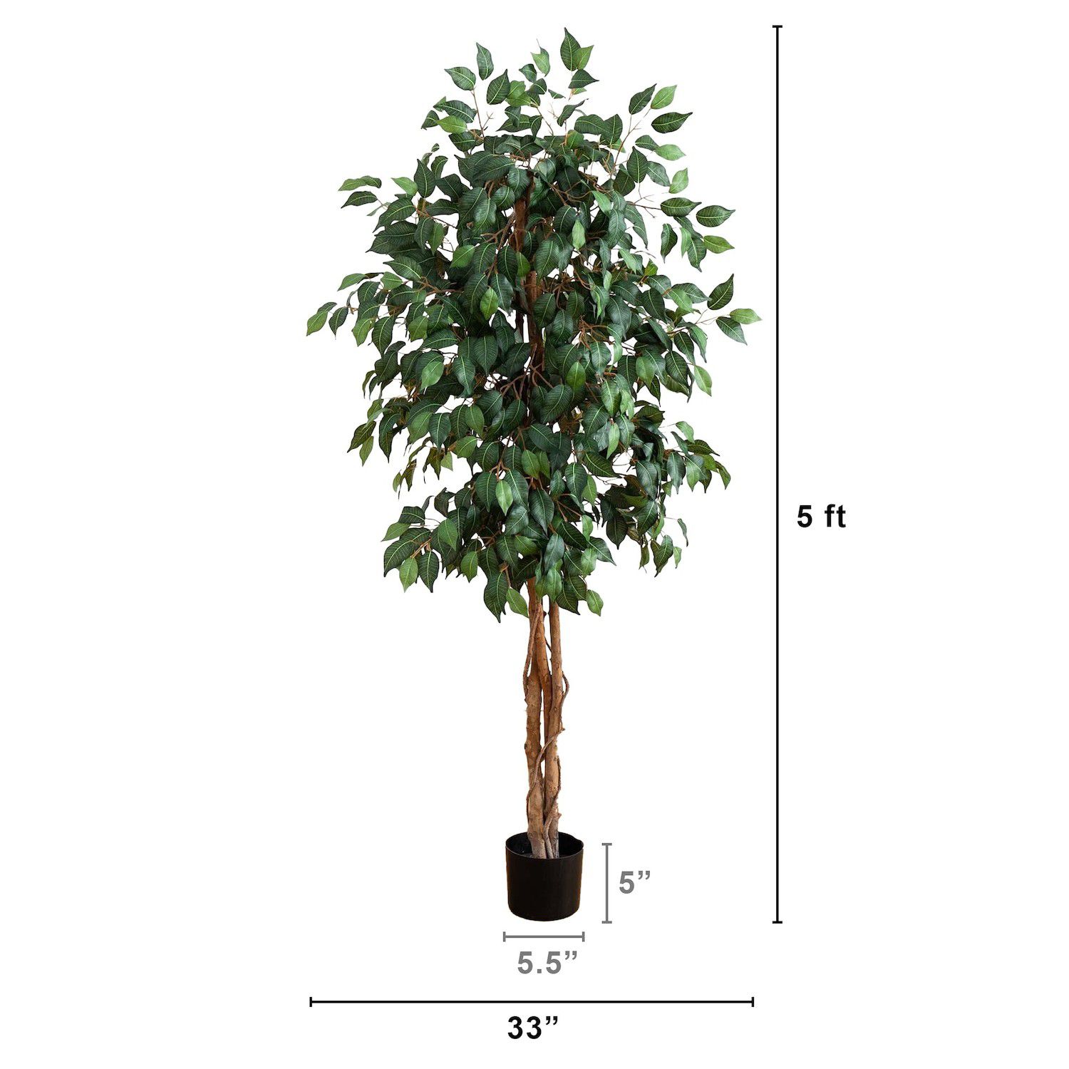 Silk Ficus Tree, 5-Feet - Thumbnail 5