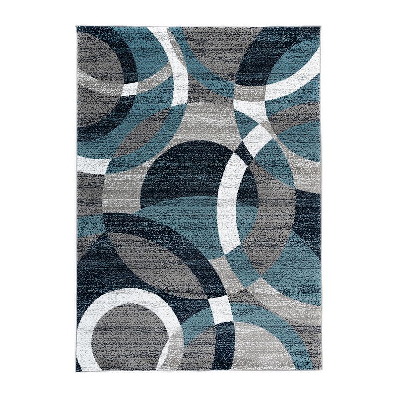 World Rug Gallery Alpine Contemporary Modern Circles Rug, Blue, 6.5 Ft Rnd