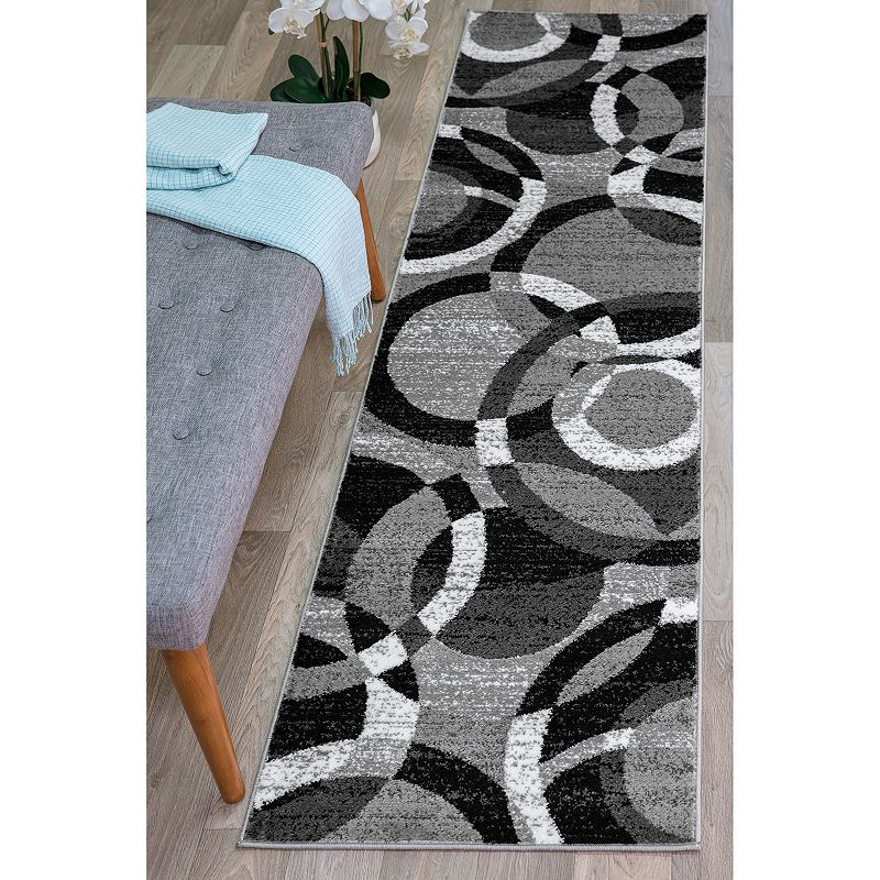 Contemporary Modern Circles Grey Abstract Area Rug or Runner