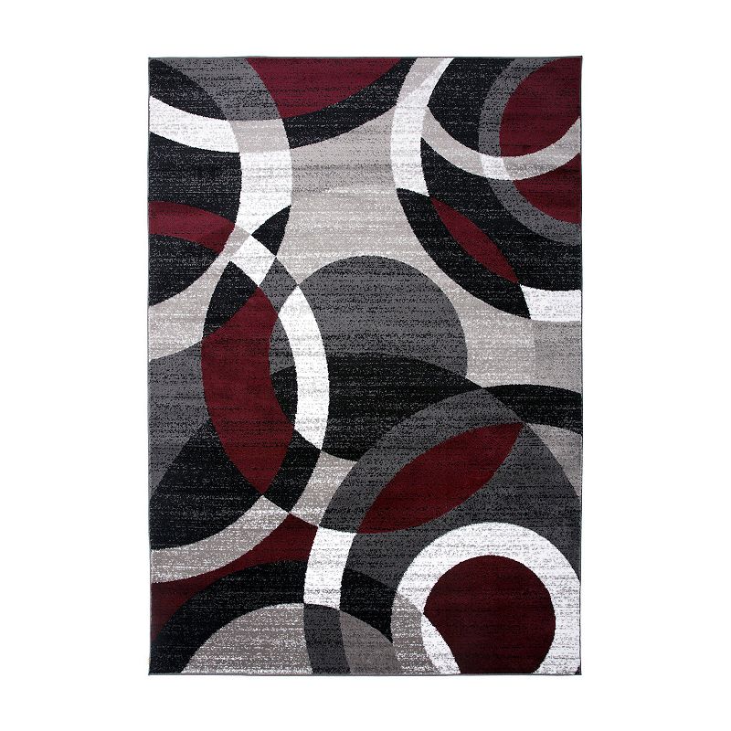 World Rug Gallery Alpine Contemporary Modern Circles Rug, Red, 2X10 Ft
