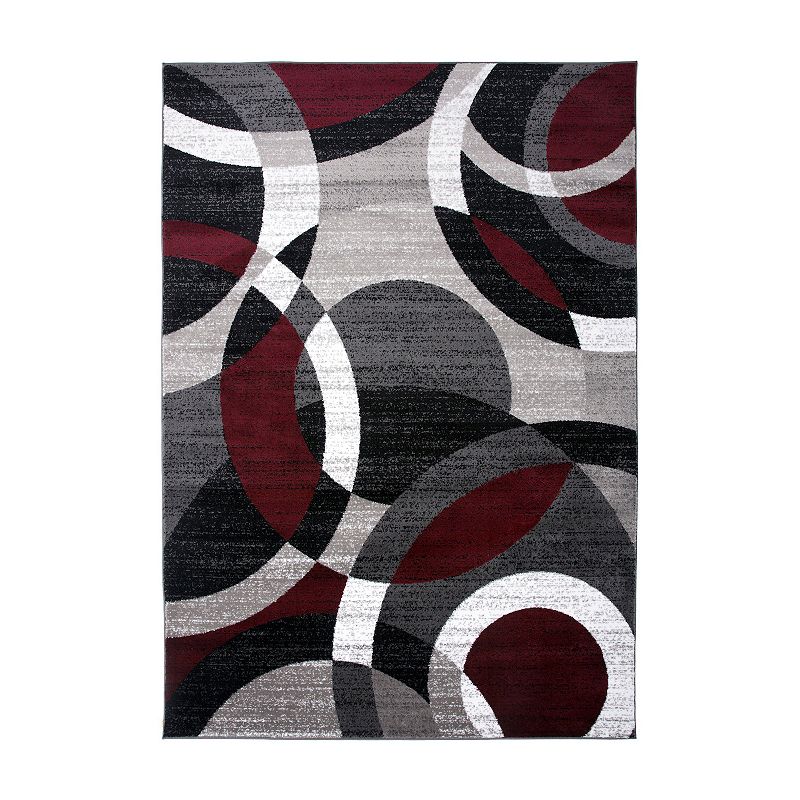 Contemporary Modern Circles Abstract Red 5' 3" X 7' 3" Indoor Area Rug