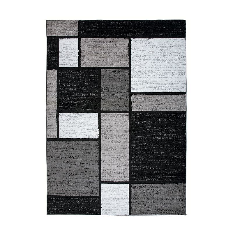 World Rug Gallery Alpine Contemporary Modern Boxes Rug, Grey, 6.5 Ft Rnd