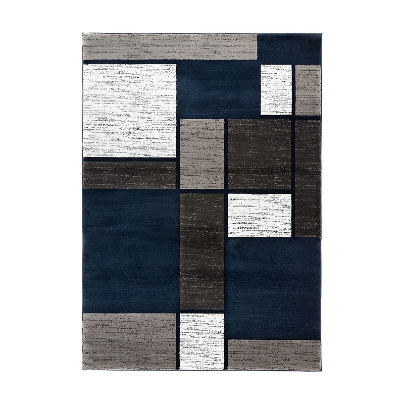 Contemporary Modern Boxes Navy 2  x 3  Indoor Rug