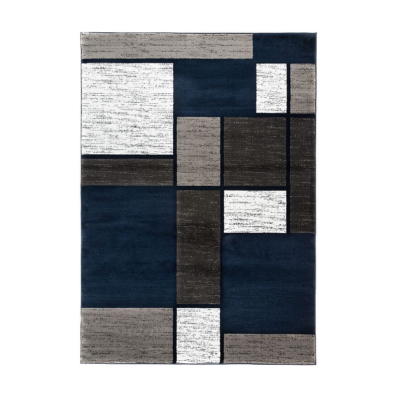 World Rug Gallery Alpine Contemporary Modern Boxes Rug, Blue, 6.5X9 Ft